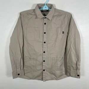 Dutch Bros Shirt Mens XL Tan Button Up Outdoor Safari Canvas Cotton Pockets